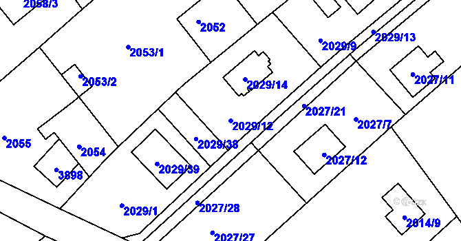 Parcela st. 2029/12 v KÚ Bolevec, Katastrální mapa