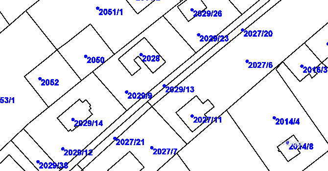 Parcela st. 2029/13 v KÚ Bolevec, Katastrální mapa
