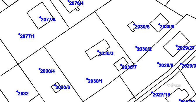 Parcela st. 2030/3 v KÚ Bolevec, Katastrální mapa