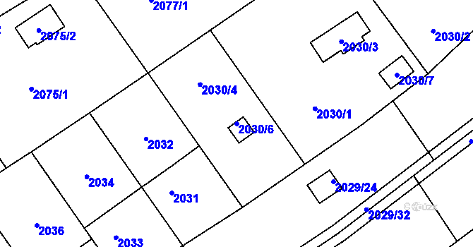 Parcela st. 2030/6 v KÚ Bolevec, Katastrální mapa