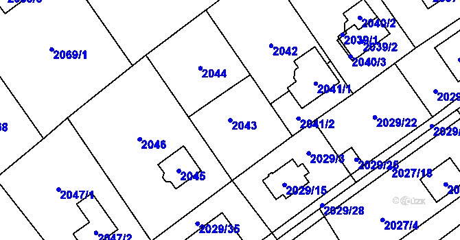 Parcela st. 2043 v KÚ Bolevec, Katastrální mapa