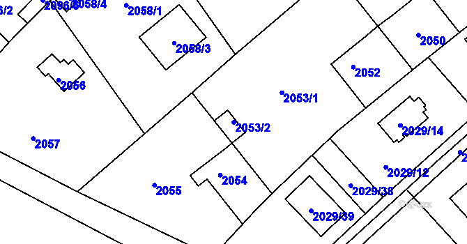 Parcela st. 2053/2 v KÚ Bolevec, Katastrální mapa
