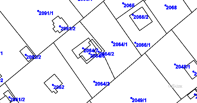 Parcela st. 2064/2 v KÚ Bolevec, Katastrální mapa