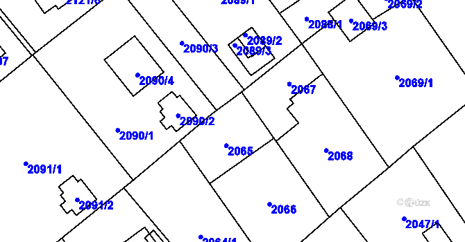 Parcela st. 2065 v KÚ Bolevec, Katastrální mapa
