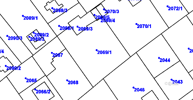 Parcela st. 2069/1 v KÚ Bolevec, Katastrální mapa