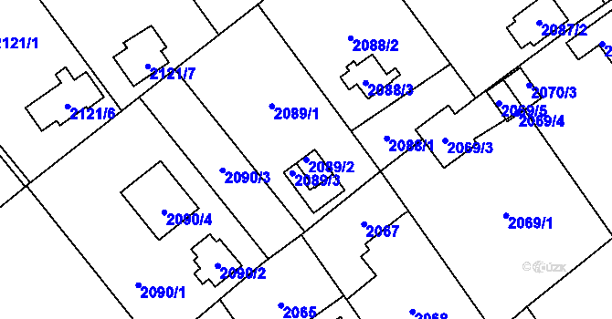 Parcela st. 2089/2 v KÚ Bolevec, Katastrální mapa