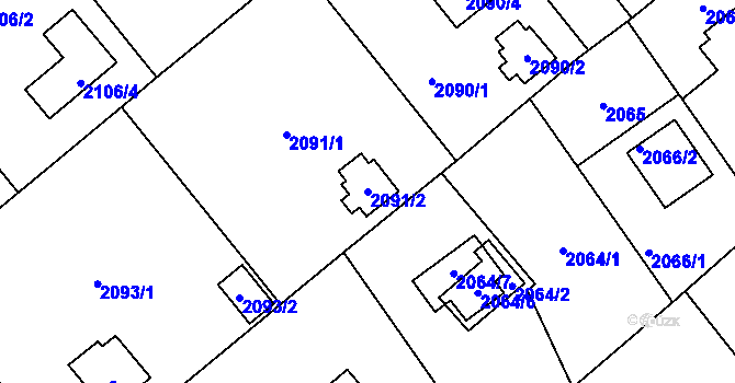Parcela st. 2091/2 v KÚ Bolevec, Katastrální mapa