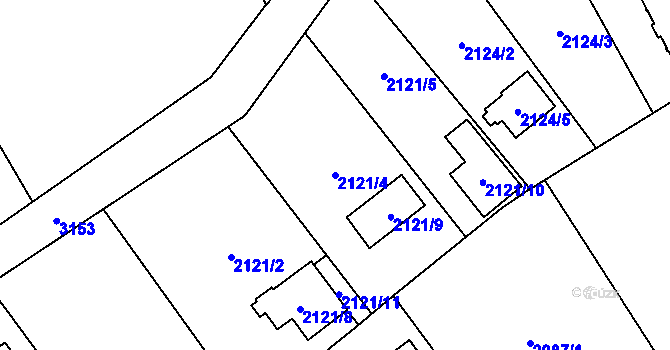 Parcela st. 2121/4 v KÚ Bolevec, Katastrální mapa