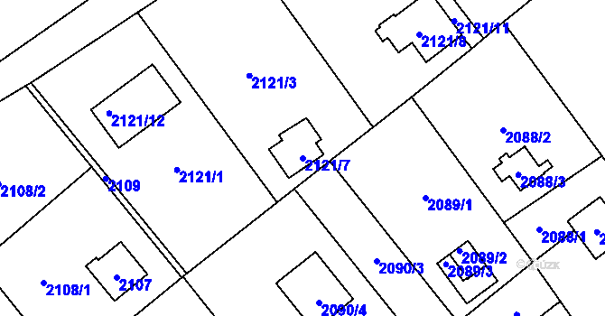 Parcela st. 2121/7 v KÚ Bolevec, Katastrální mapa