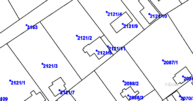Parcela st. 2121/8 v KÚ Bolevec, Katastrální mapa