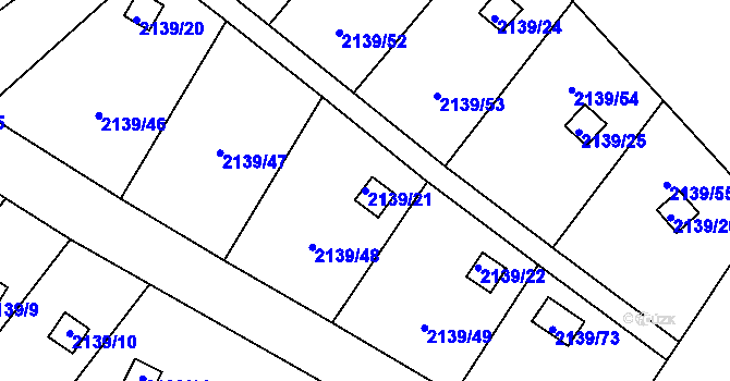 Parcela st. 2139/21 v KÚ Bolevec, Katastrální mapa