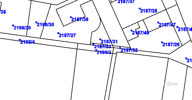 Parcela st. 2189/2 v KÚ Bolevec, Katastrální mapa