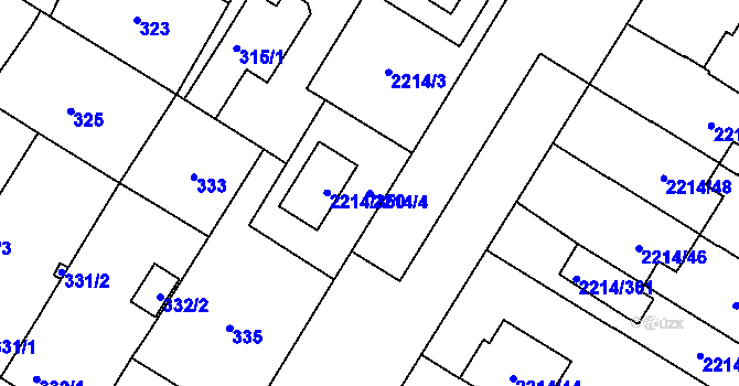 Parcela st. 2214/4 v KÚ Bolevec, Katastrální mapa
