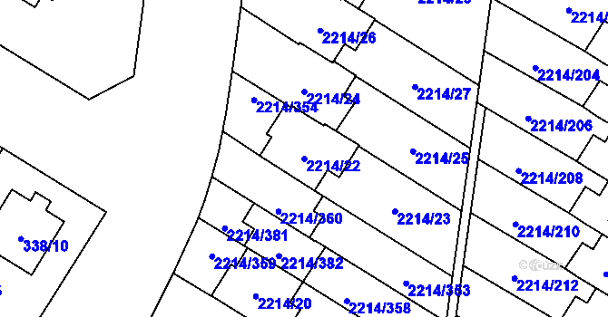 Parcela st. 2214/22 v KÚ Bolevec, Katastrální mapa