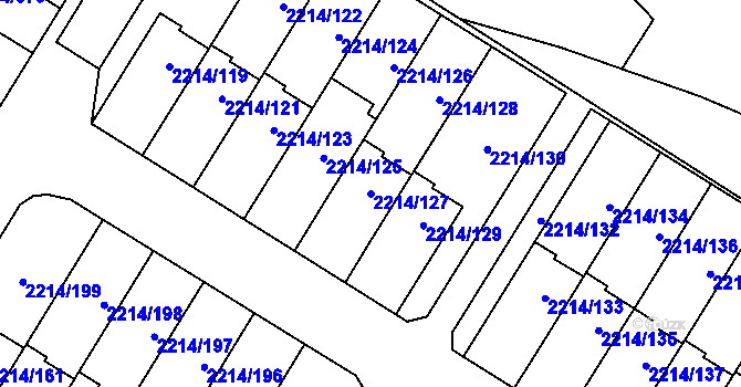 Parcela st. 2214/127 v KÚ Bolevec, Katastrální mapa