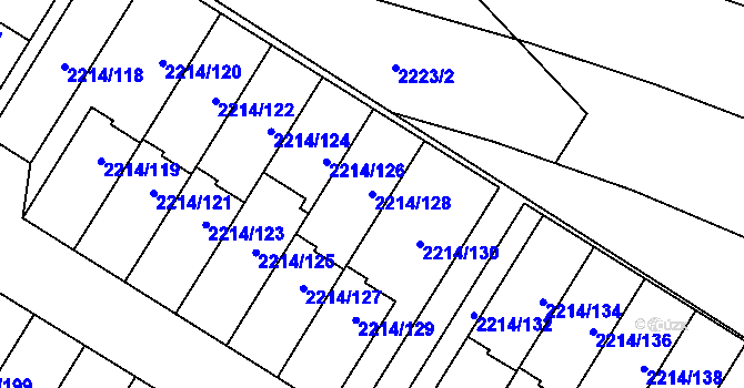 Parcela st. 2214/128 v KÚ Bolevec, Katastrální mapa