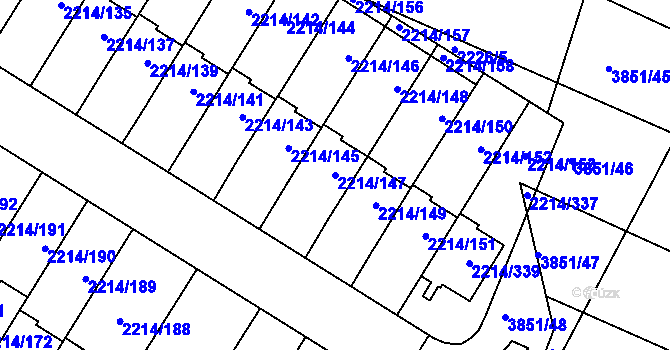Parcela st. 2214/147 v KÚ Bolevec, Katastrální mapa