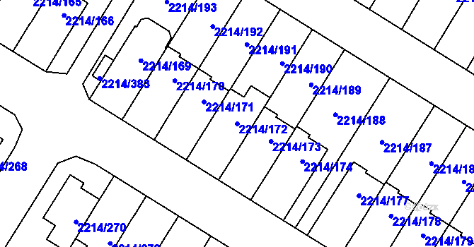 Parcela st. 2214/172 v KÚ Bolevec, Katastrální mapa