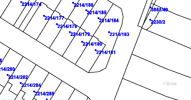 Parcela st. 2214/181 v KÚ Bolevec, Katastrální mapa