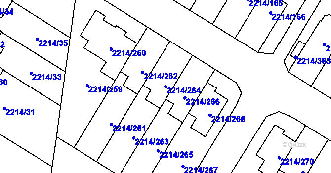 Parcela st. 2214/264 v KÚ Bolevec, Katastrální mapa