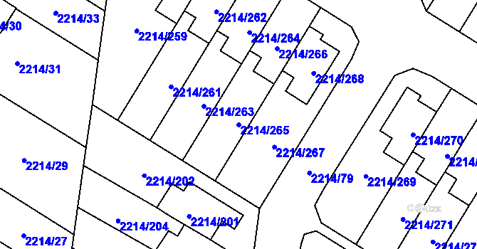 Parcela st. 2214/265 v KÚ Bolevec, Katastrální mapa