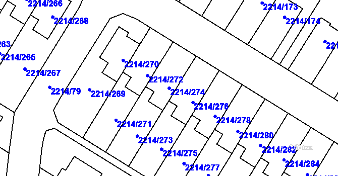 Parcela st. 2214/274 v KÚ Bolevec, Katastrální mapa