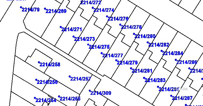 Parcela st. 2214/277 v KÚ Bolevec, Katastrální mapa