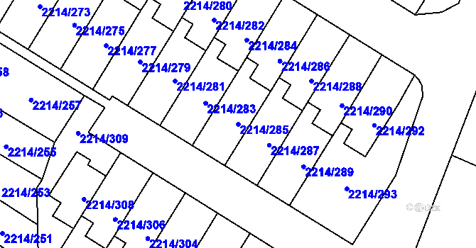 Parcela st. 2214/285 v KÚ Bolevec, Katastrální mapa