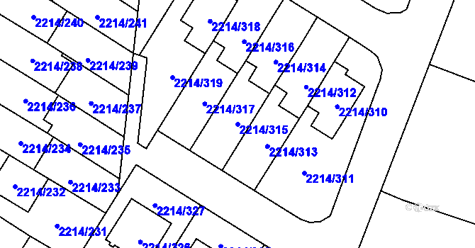Parcela st. 2214/315 v KÚ Bolevec, Katastrální mapa