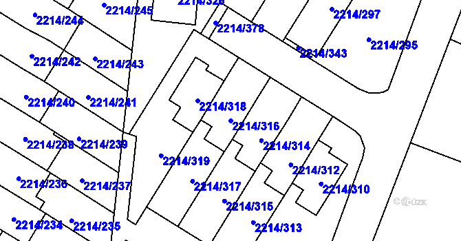 Parcela st. 2214/316 v KÚ Bolevec, Katastrální mapa