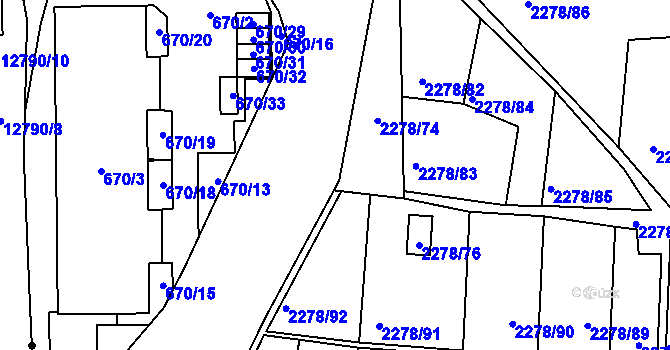 Parcela st. 2278/10 v KÚ Bolevec, Katastrální mapa