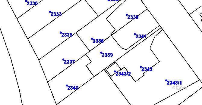 Parcela st. 2339 v KÚ Bolevec, Katastrální mapa