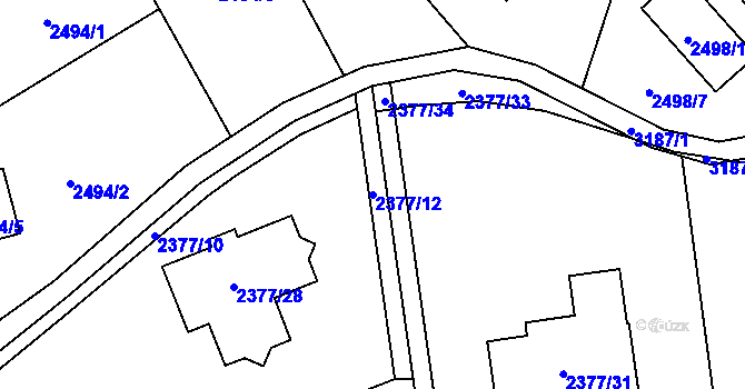 Parcela st. 2377/12 v KÚ Bolevec, Katastrální mapa