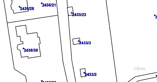 Parcela st. 2433/3 v KÚ Bolevec, Katastrální mapa