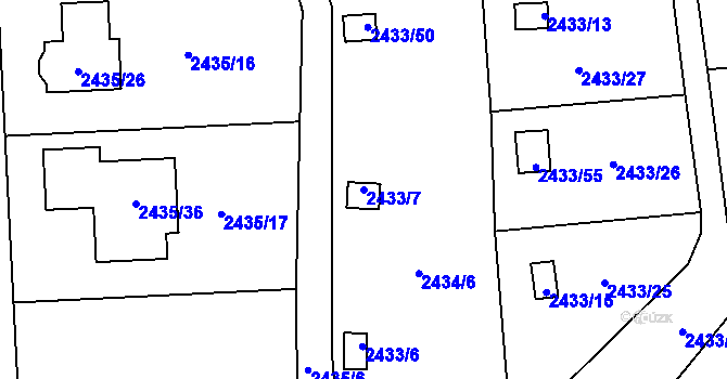 Parcela st. 2433/7 v KÚ Bolevec, Katastrální mapa
