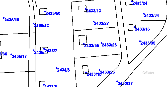 Parcela st. 2433/55 v KÚ Bolevec, Katastrální mapa
