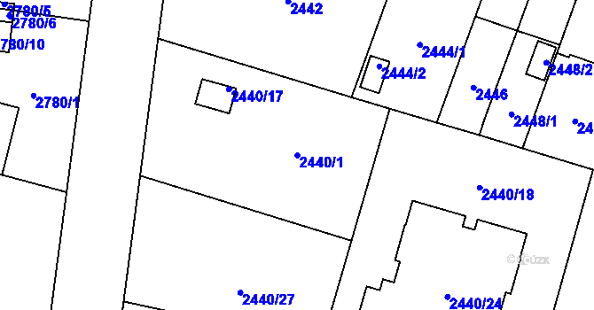 Parcela st. 2440/1 v KÚ Bolevec, Katastrální mapa