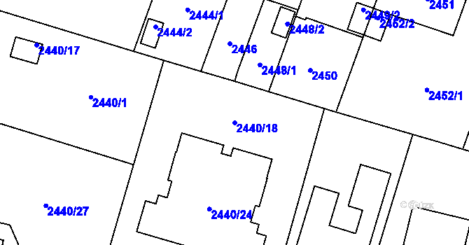 Parcela st. 2440/18 v KÚ Bolevec, Katastrální mapa