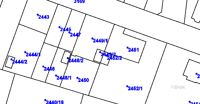 Parcela st. 2449/2 v KÚ Bolevec, Katastrální mapa