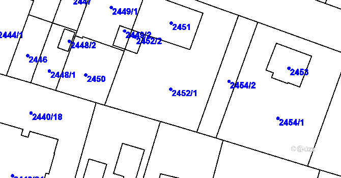 Parcela st. 2452/1 v KÚ Bolevec, Katastrální mapa