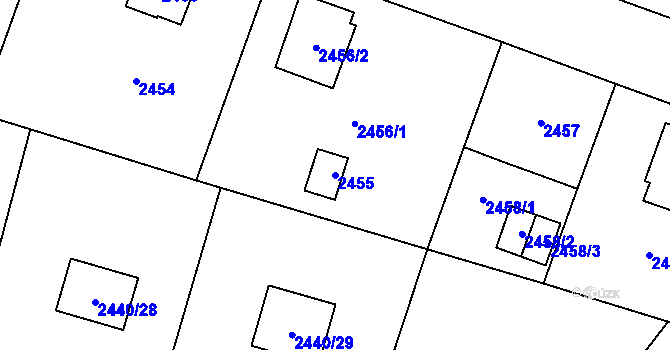 Parcela st. 2455 v KÚ Bolevec, Katastrální mapa