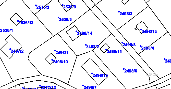 Parcela st. 2498/2 v KÚ Bolevec, Katastrální mapa