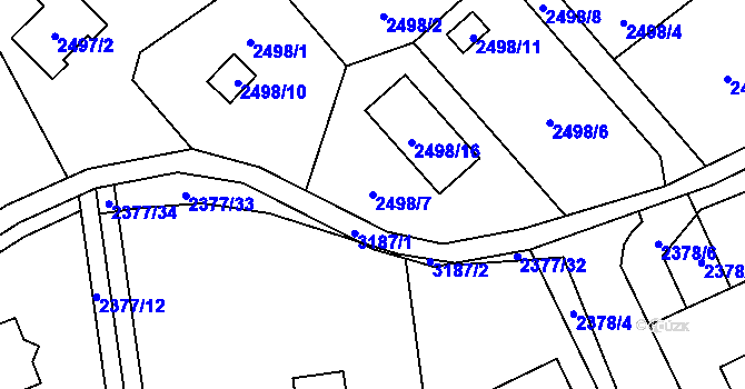 Parcela st. 2498/7 v KÚ Bolevec, Katastrální mapa