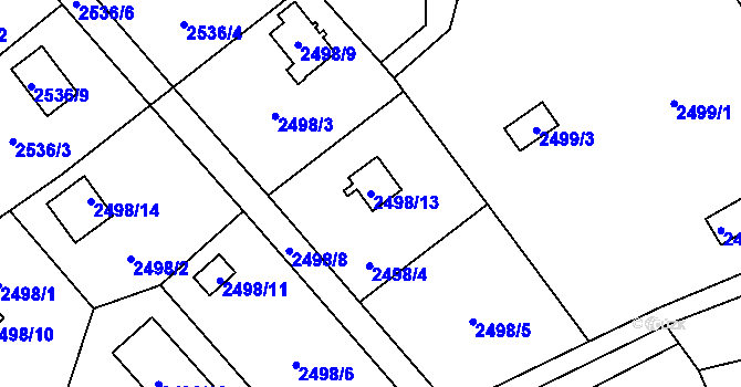 Parcela st. 2498/13 v KÚ Bolevec, Katastrální mapa