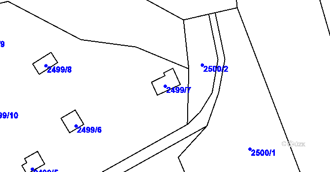 Parcela st. 2499/7 v KÚ Bolevec, Katastrální mapa
