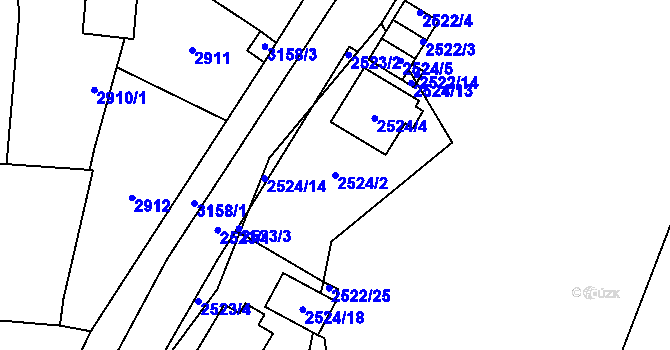 Parcela st. 2524/2 v KÚ Bolevec, Katastrální mapa