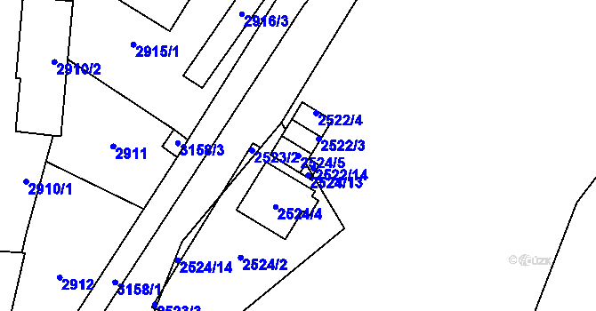 Parcela st. 2524/5 v KÚ Bolevec, Katastrální mapa