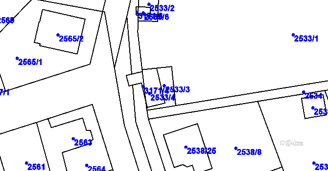 Parcela st. 2533/3 v KÚ Bolevec, Katastrální mapa