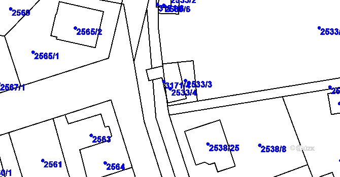 Parcela st. 2533/4 v KÚ Bolevec, Katastrální mapa