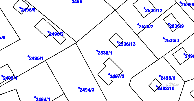 Parcela st. 2536/1 v KÚ Bolevec, Katastrální mapa